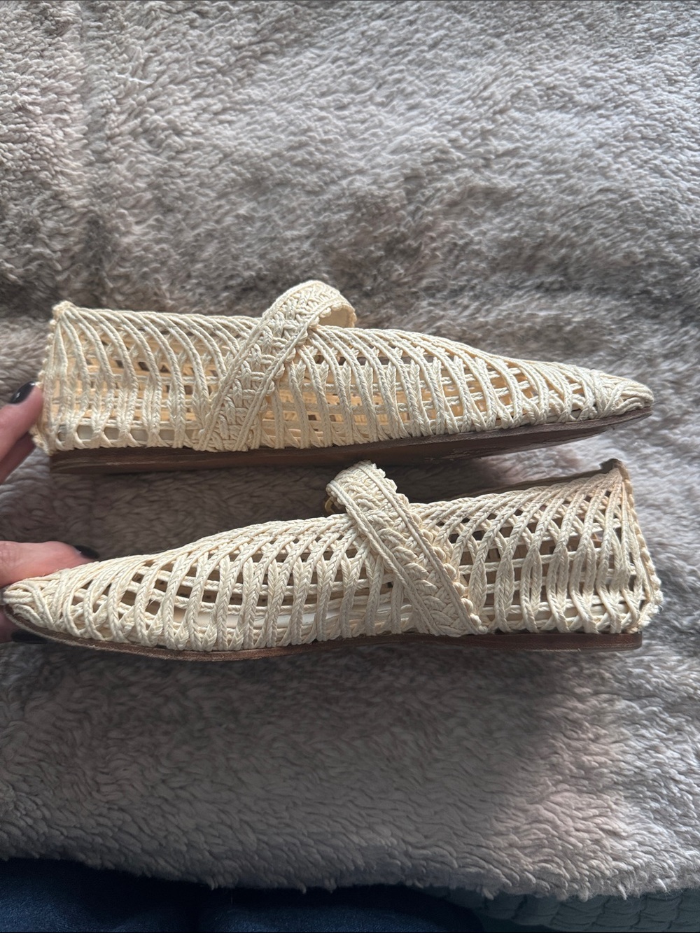 Zimmermann Cream Woven Mary Jane Flats with Gold Buckle - Picture 3 of 3